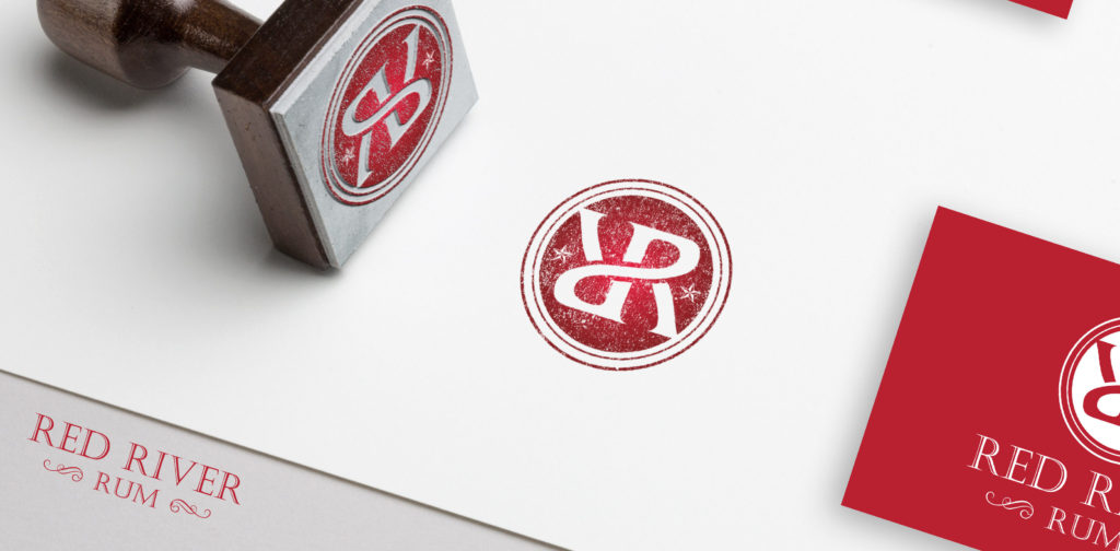 Red River Rum logo design on mockup presentation